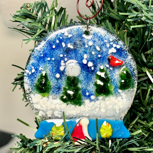 Forest Snow Globe Fused Glass Ornament - 9464