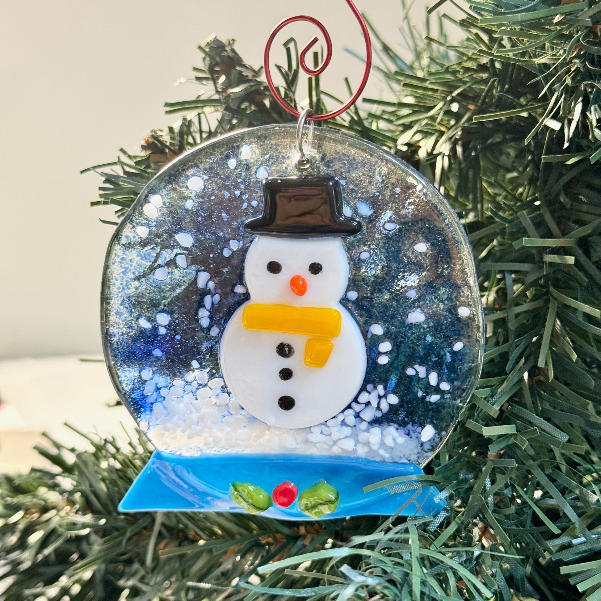 SnowmanSnow Globe Fused Glass Ornament - 9465