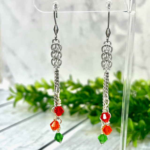 Traffic Light Chainmail Earrings - 9627