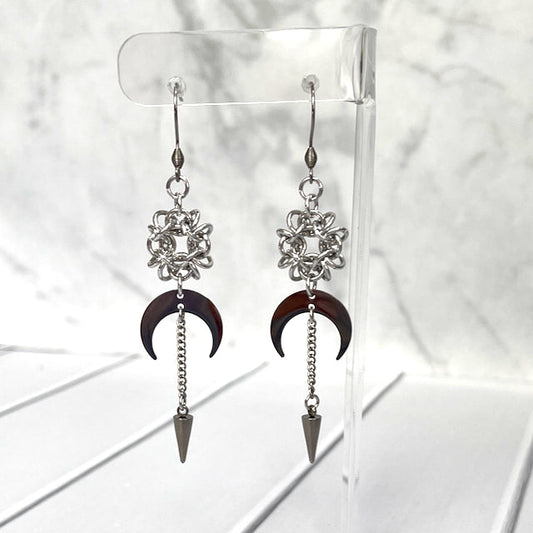 Moon and Stars Chainmail Earrings - 9636