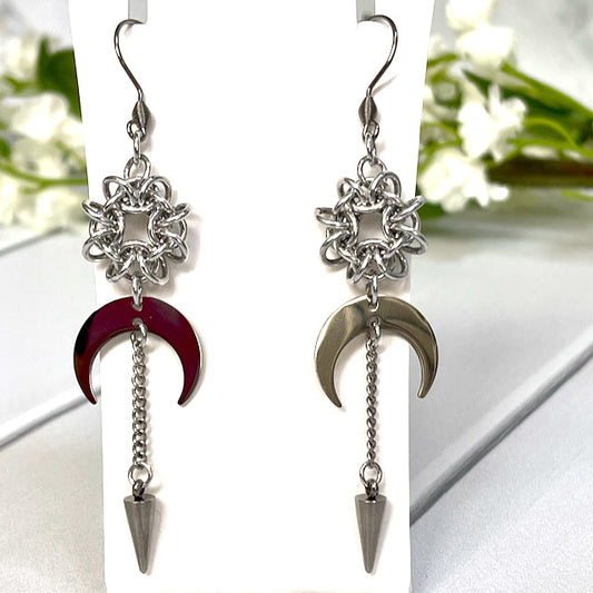 Moon and Stars Chainmail Earrings - 9636