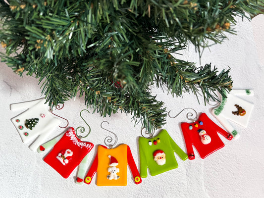 Christmas Sweater Fused Glass Ornament (Choose Design) - 9662