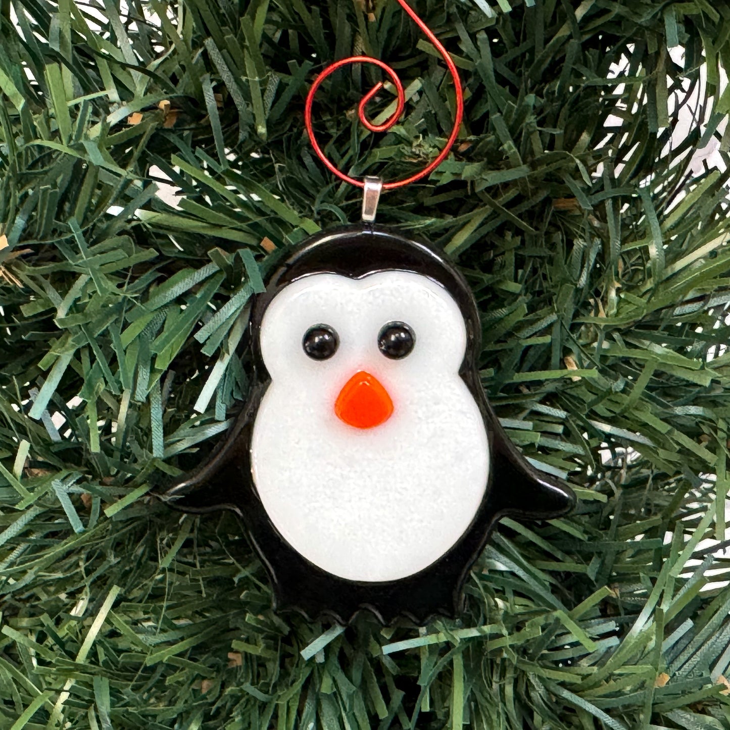 Rounded Penguin Fused Glass Ornament - 9663