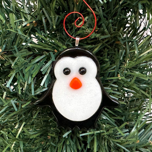 Rounded Penguin Fused Glass Ornament - 9663