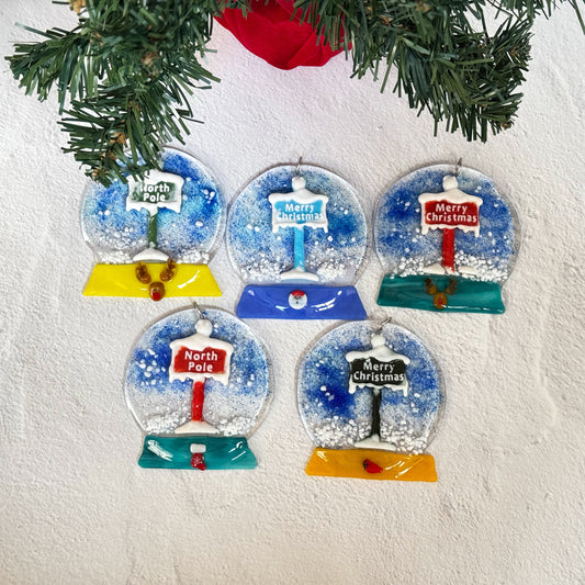 Signs Snow Globe Fused Glass Ornament - 9664