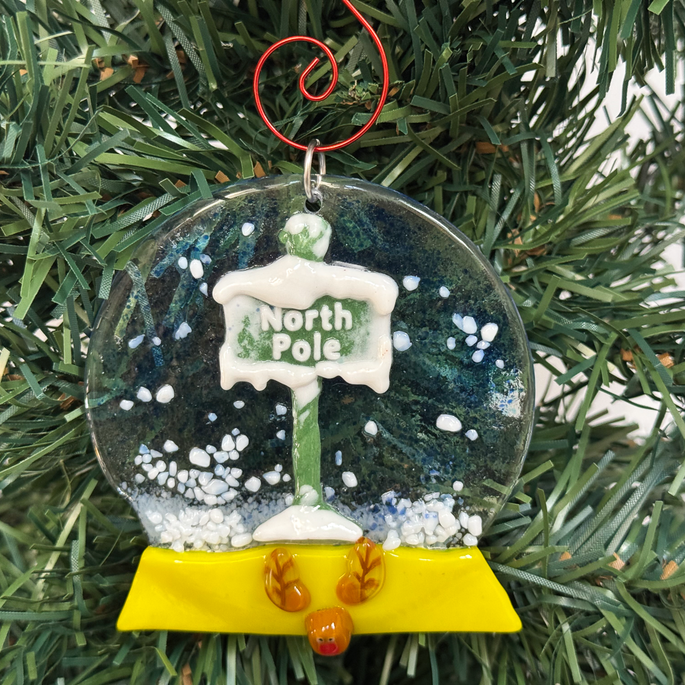 Signs Snow Globe Fused Glass Ornament - 9664
