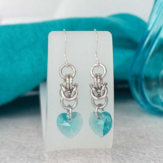 Swarovski Heart Chainmail Earrings - 9668