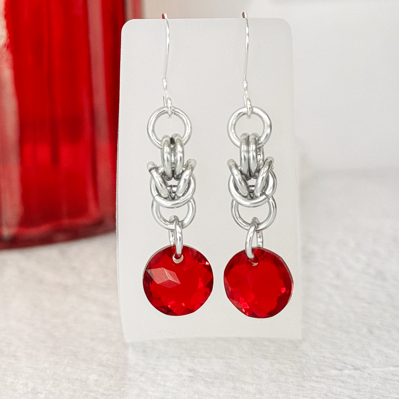 Swarovski Disc Chainmail Earrings - 9673