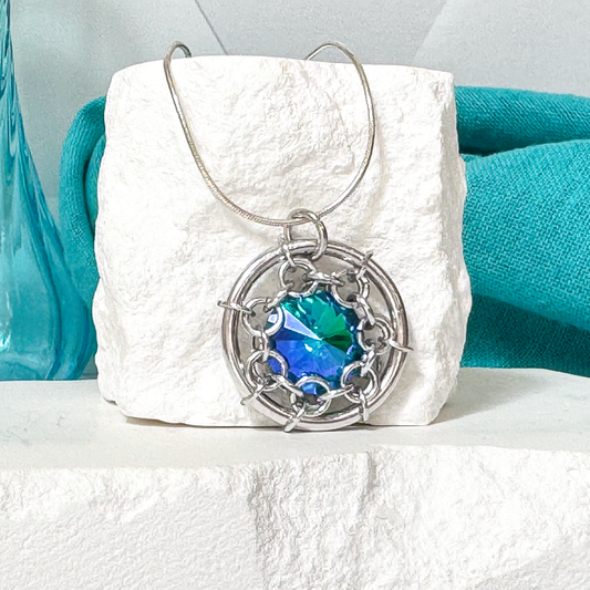 Simple Rivoli Wrapped Chainmail Necklace-9688