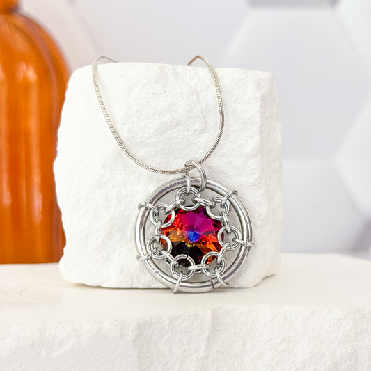 Simple Rivoli Wrapped Chainmail Necklace-9689
