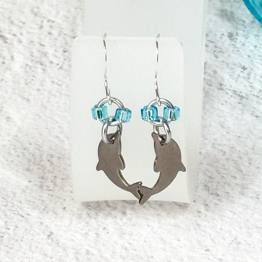 Single Dolphin Chainmail Earrings-9694