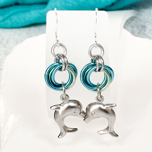 Puffy Dolphin Chaimail Earrings-9696