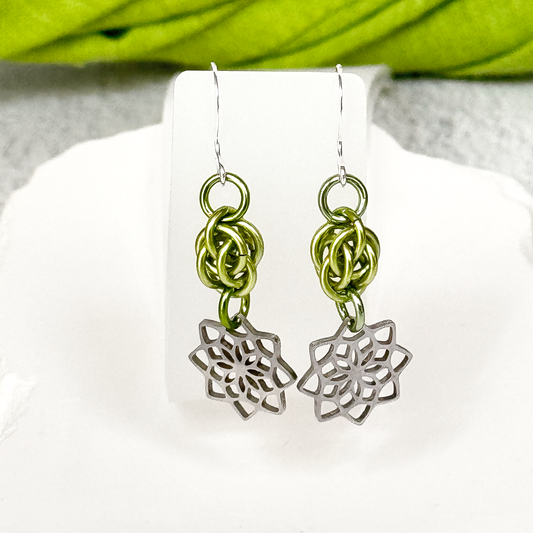 Lotus Flower Chainmail Earrings-9698