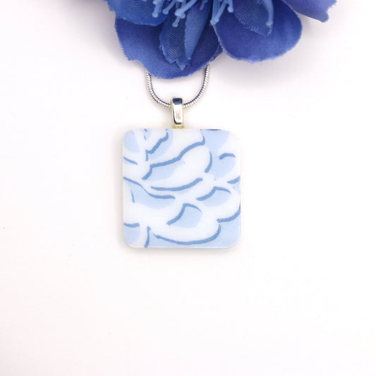 Blue Flowers Fused Glass Necklace - 3636