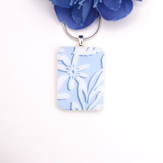 Blue Flowers Fused Glass Necklace - 3637