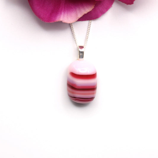 Pink Striped Fused Glass Necklace - 3644
