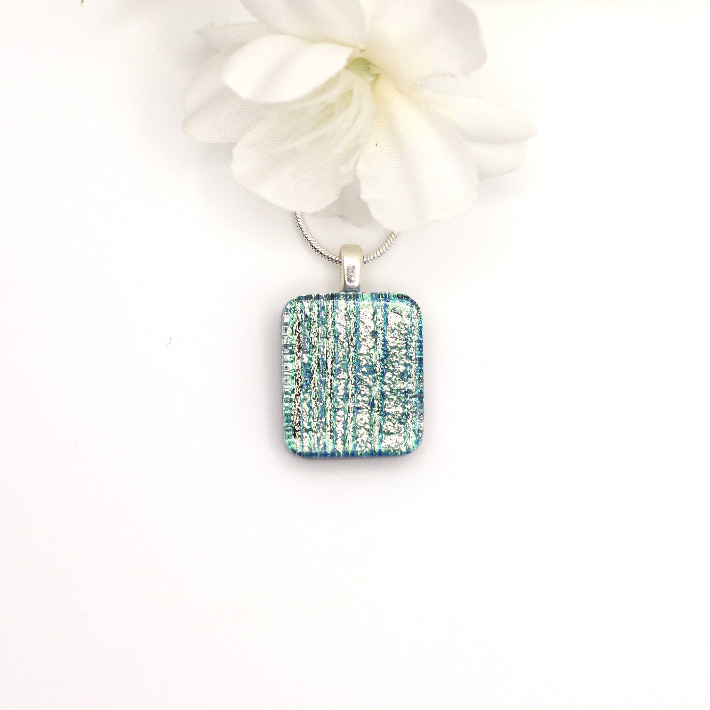 Green Fused Glass Necklace - 3646
