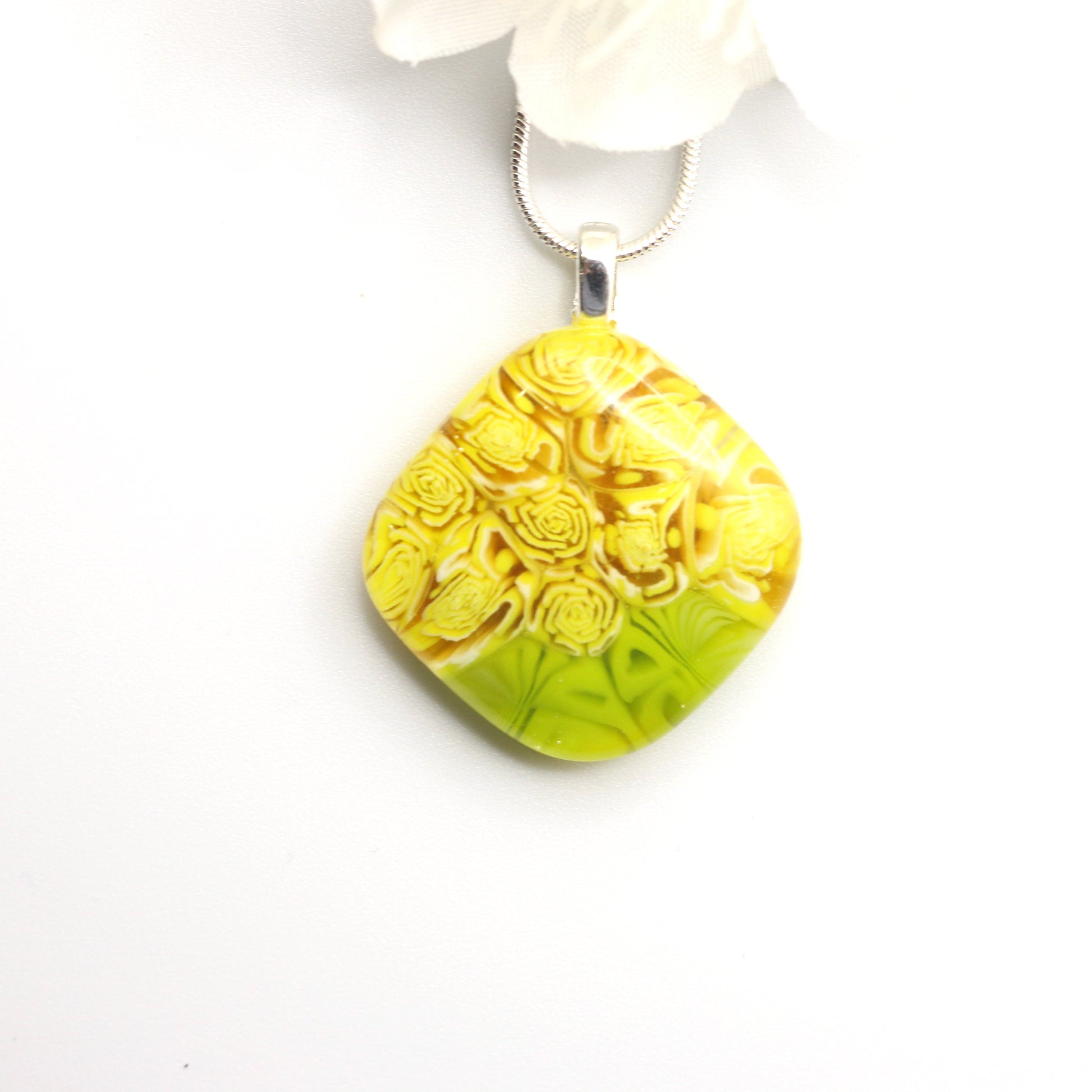 Deep Roses Fused Glass Necklace - 3670