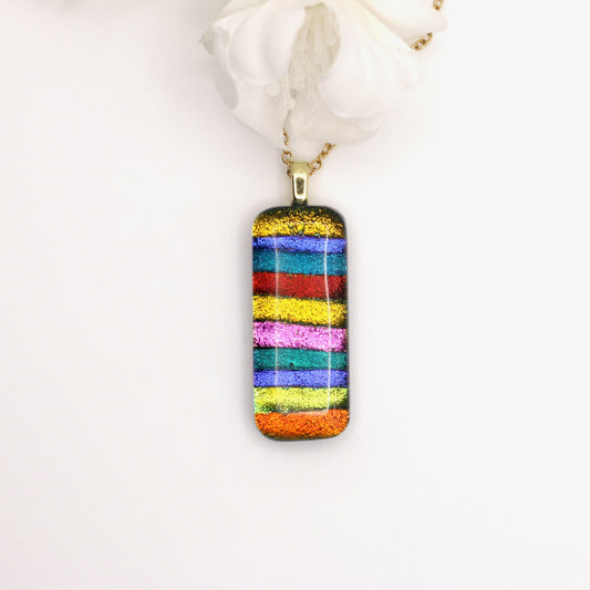 Rainbow Stripes Dichroic Fused Glass Necklace - 3677