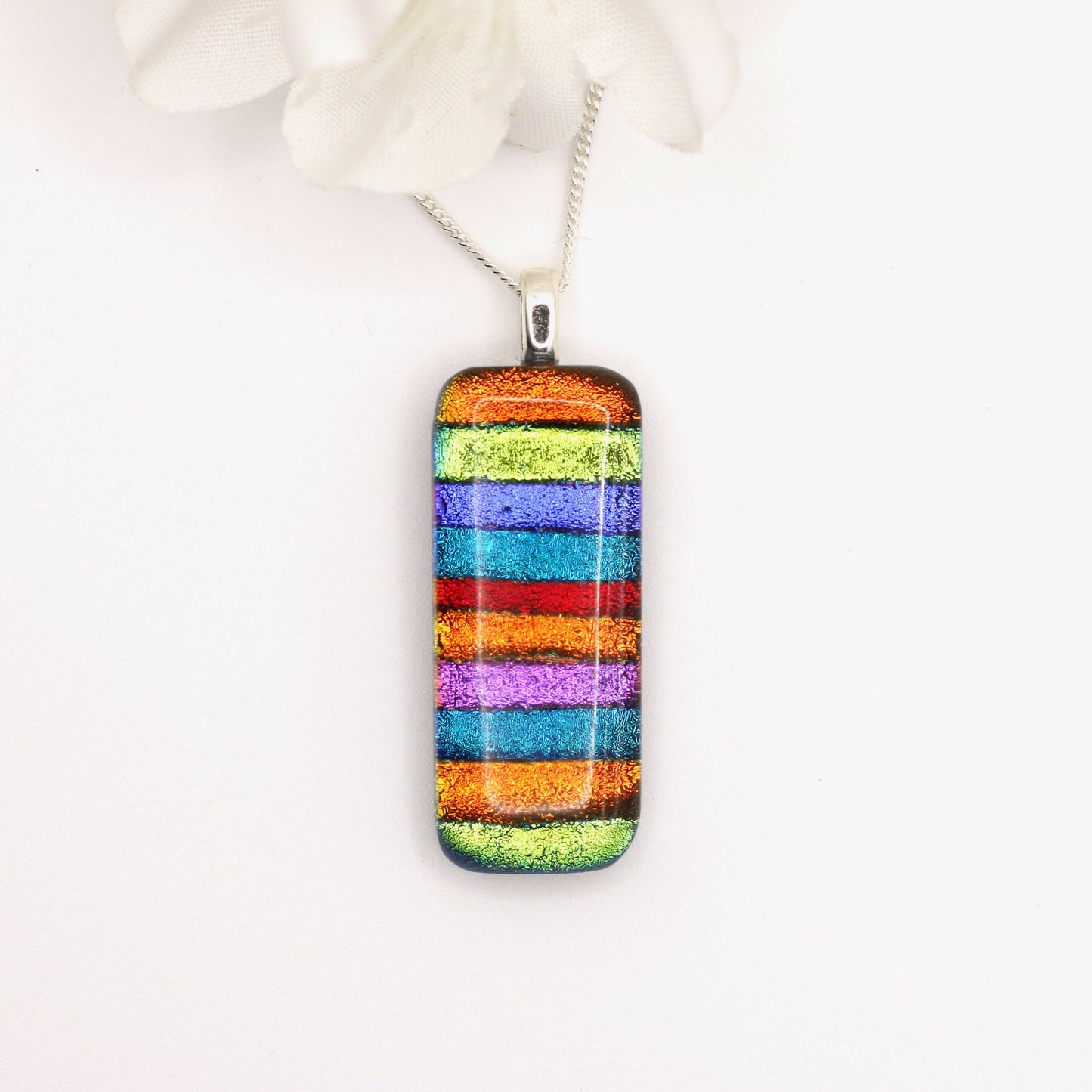Rainbow Stripes Dichroic Fused Glass Necklace - 3679