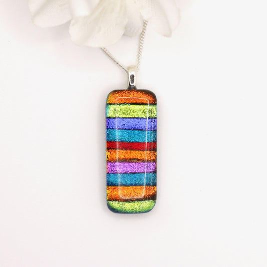 Rainbow Stripes Dichroic Fused Glass Necklace - 3679