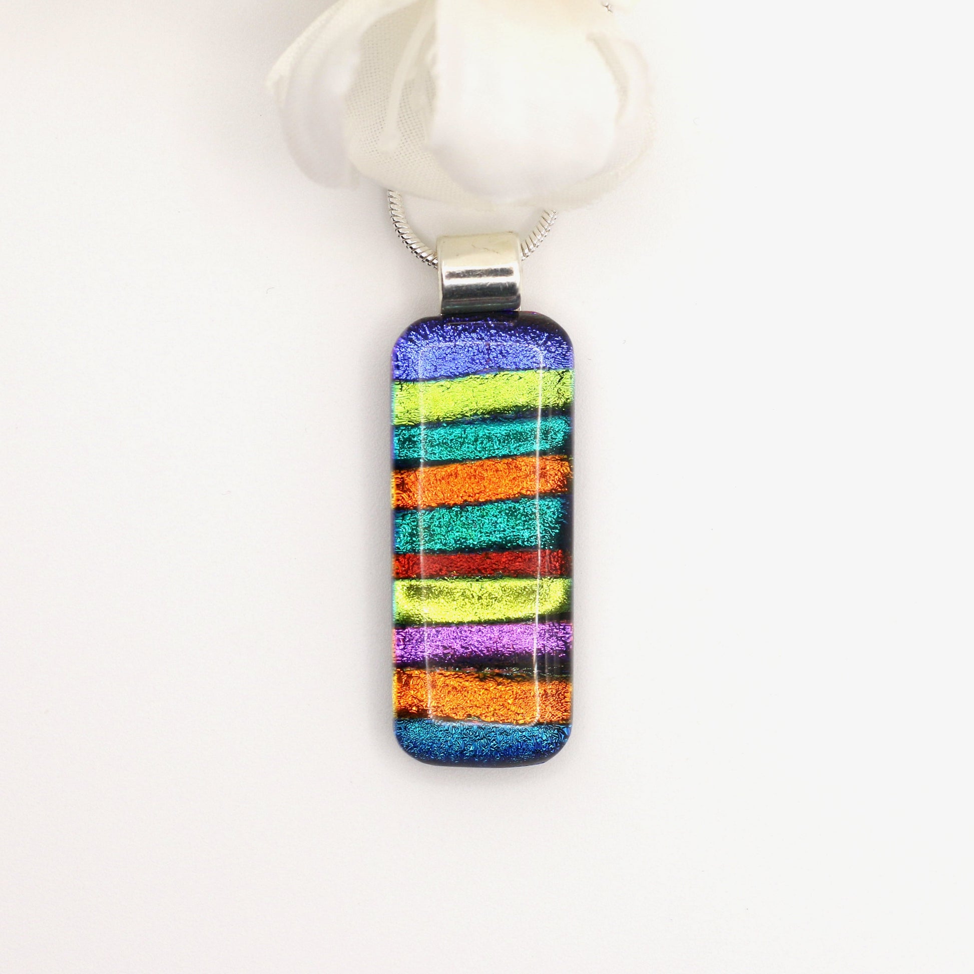 Rainbow Stripes Dichroic Fused Glass Necklace - 3680