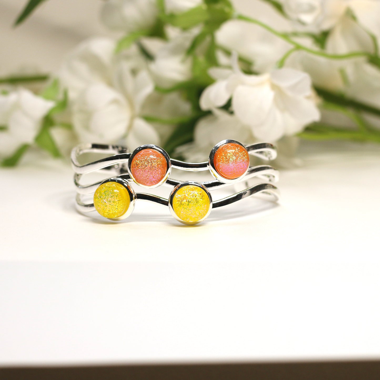 Four Dots Fused Glass Cuff Bracelet - 3740