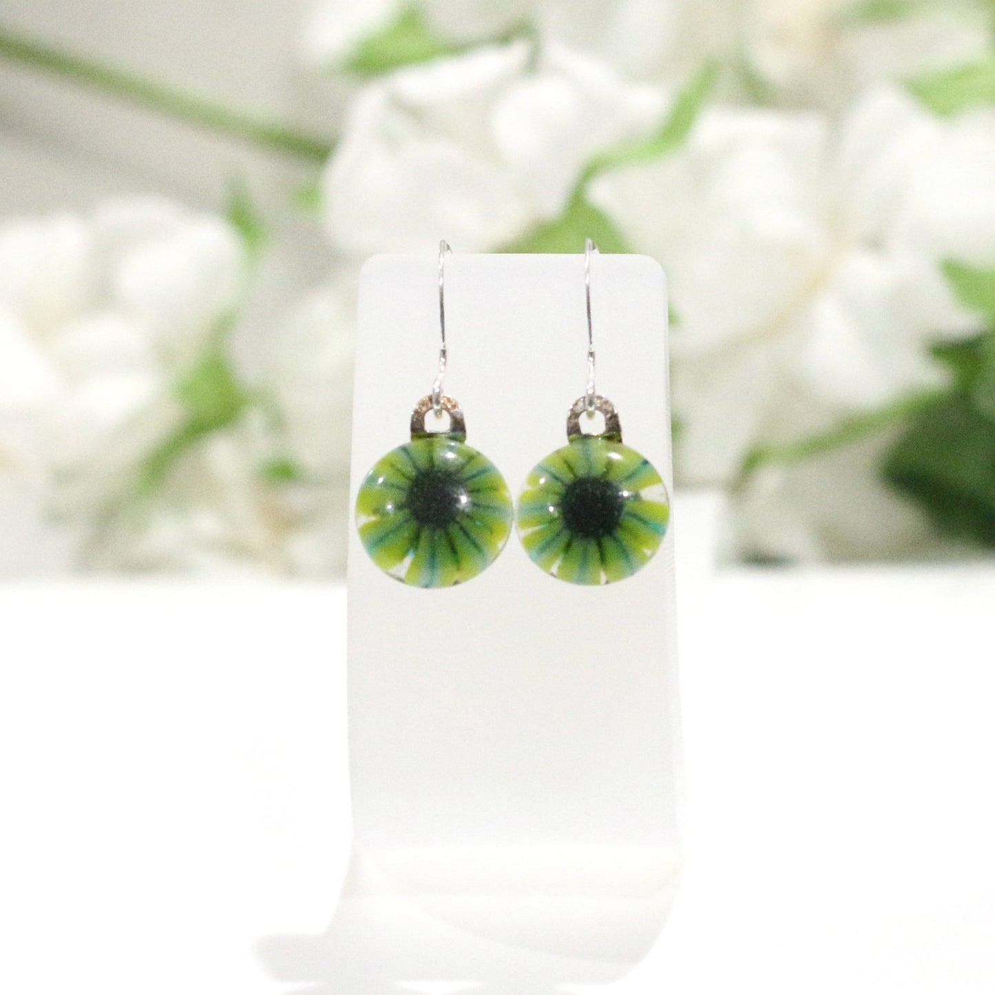 Small Floral Fused Glass Earrings - 3756