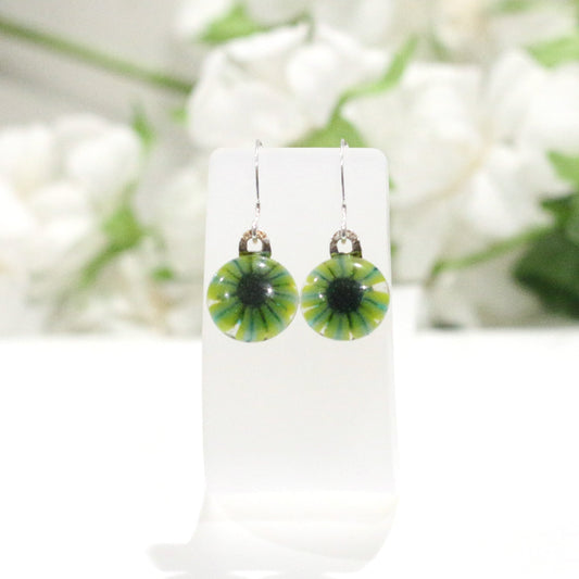 Small Floral Fused Glass Earrings - 3756