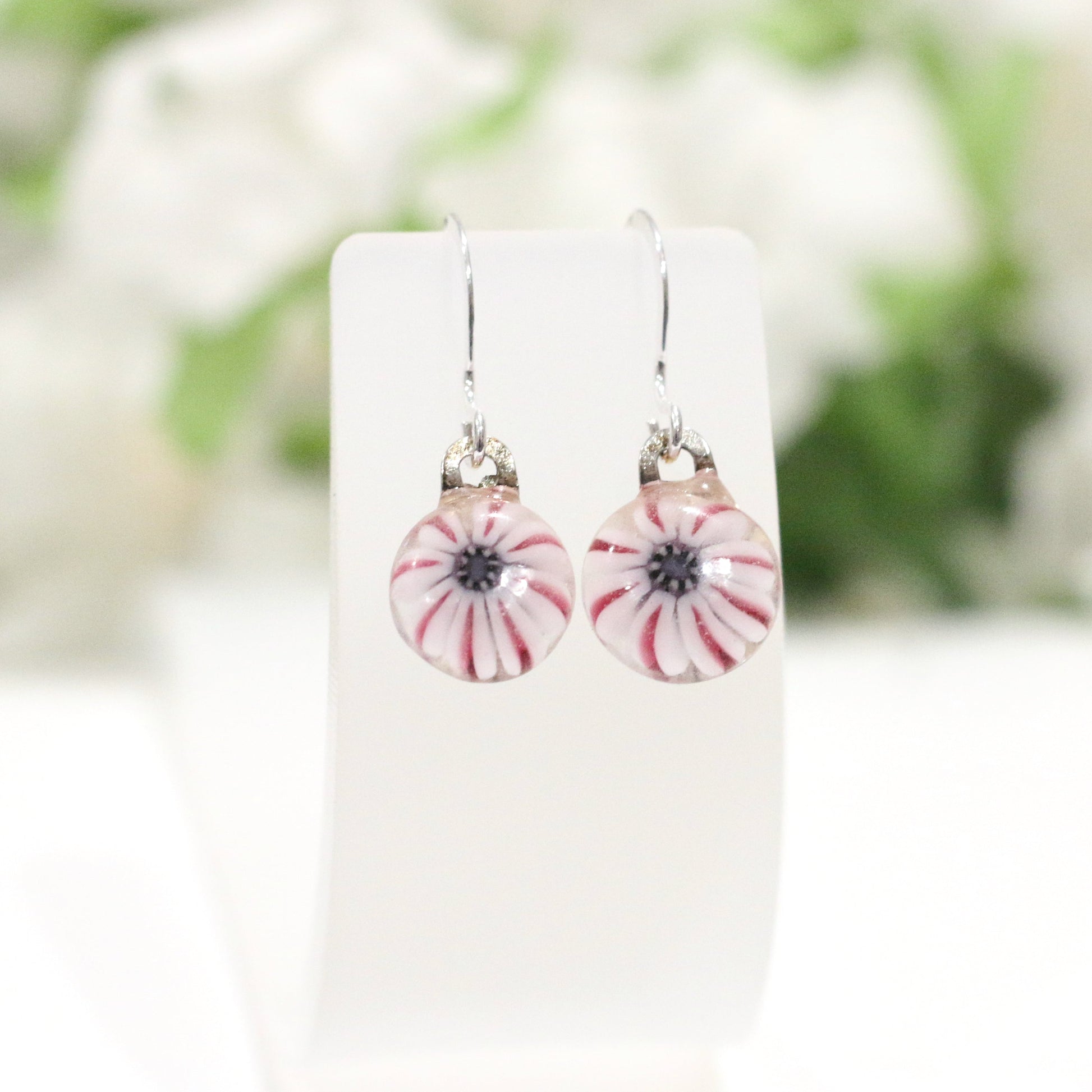 Small Floral Fused Glass Earrings - 3758