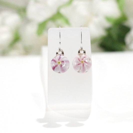 Small Floral Fused Glass Earrings - 3759