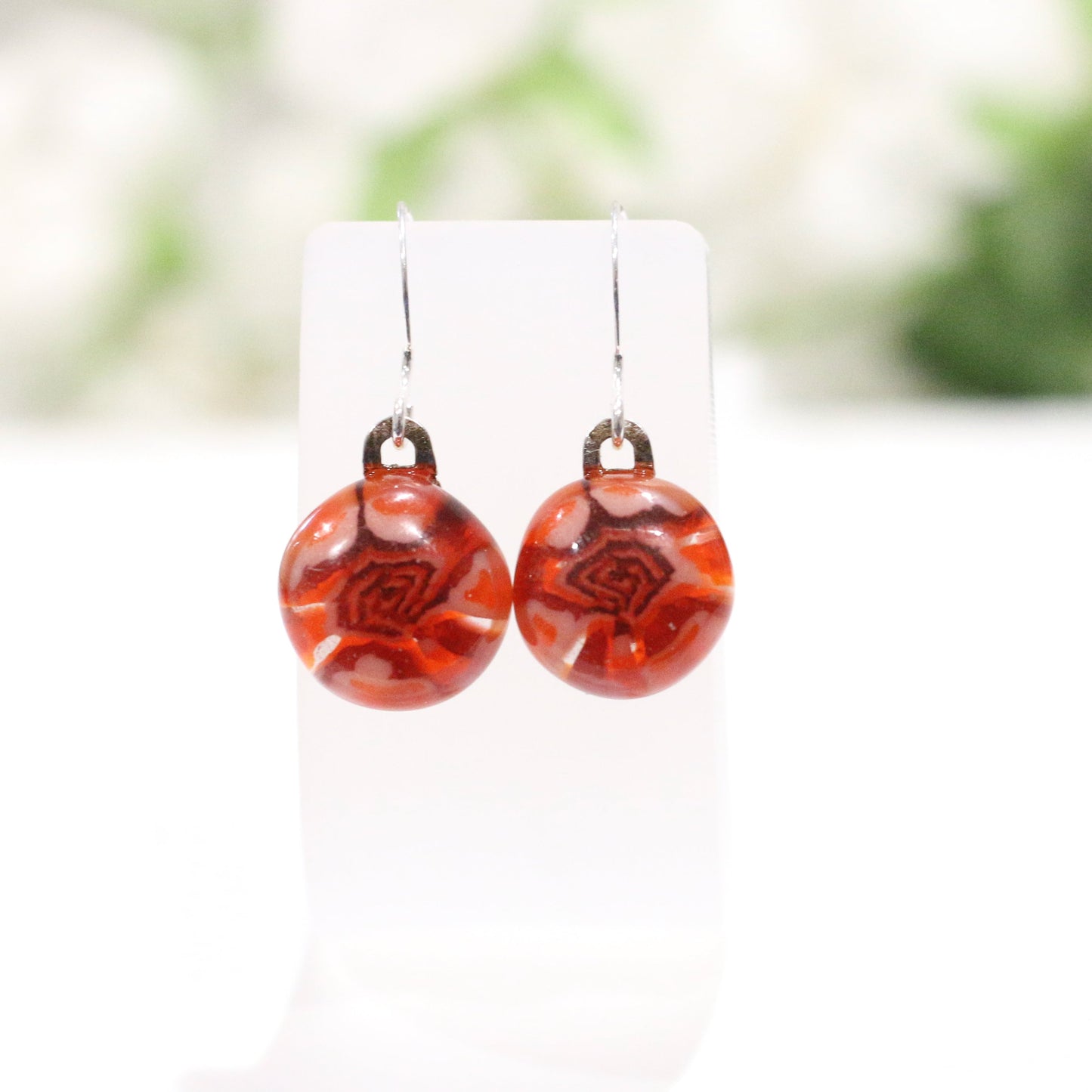 Rose Fused Glass Earrings - 3763