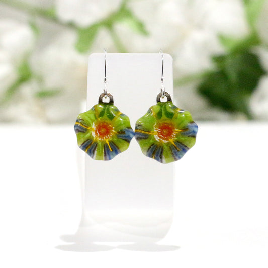 Large Floral Fused Glass Earrings - 3765