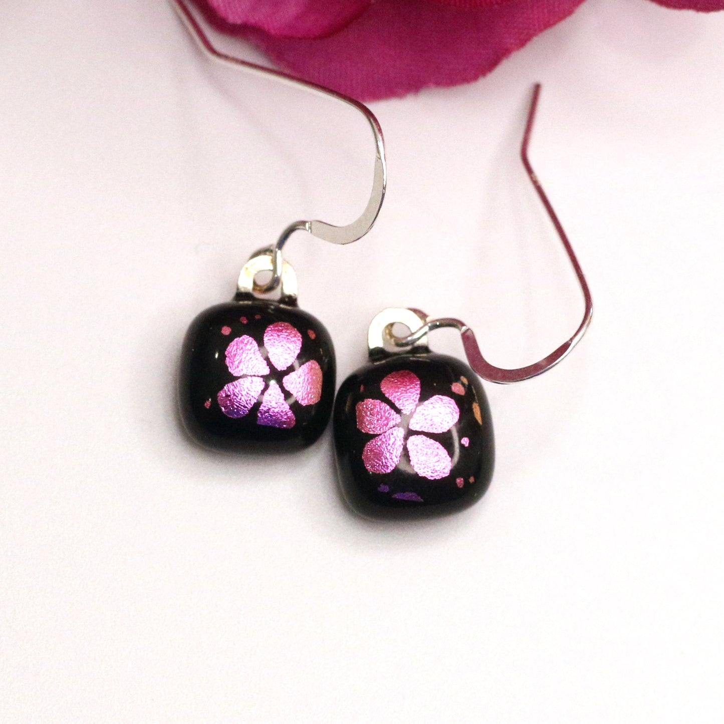 Flowers Fused Dichroic Glass Earrings - 3767