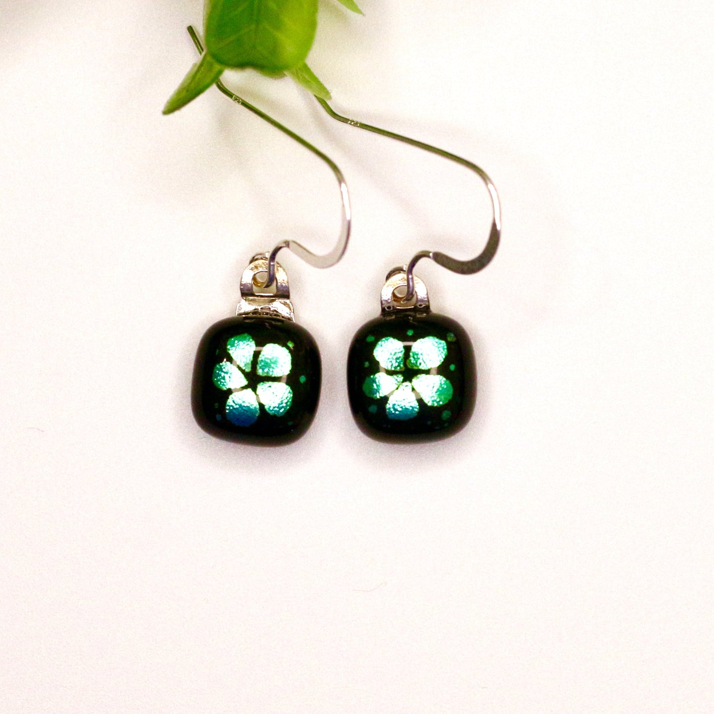 Flowers Fused Dichroic Glass Earrings - 3770