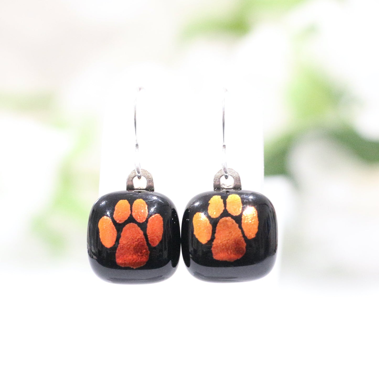 Paw Print Dichroic Fused Glass Earrings - 3773