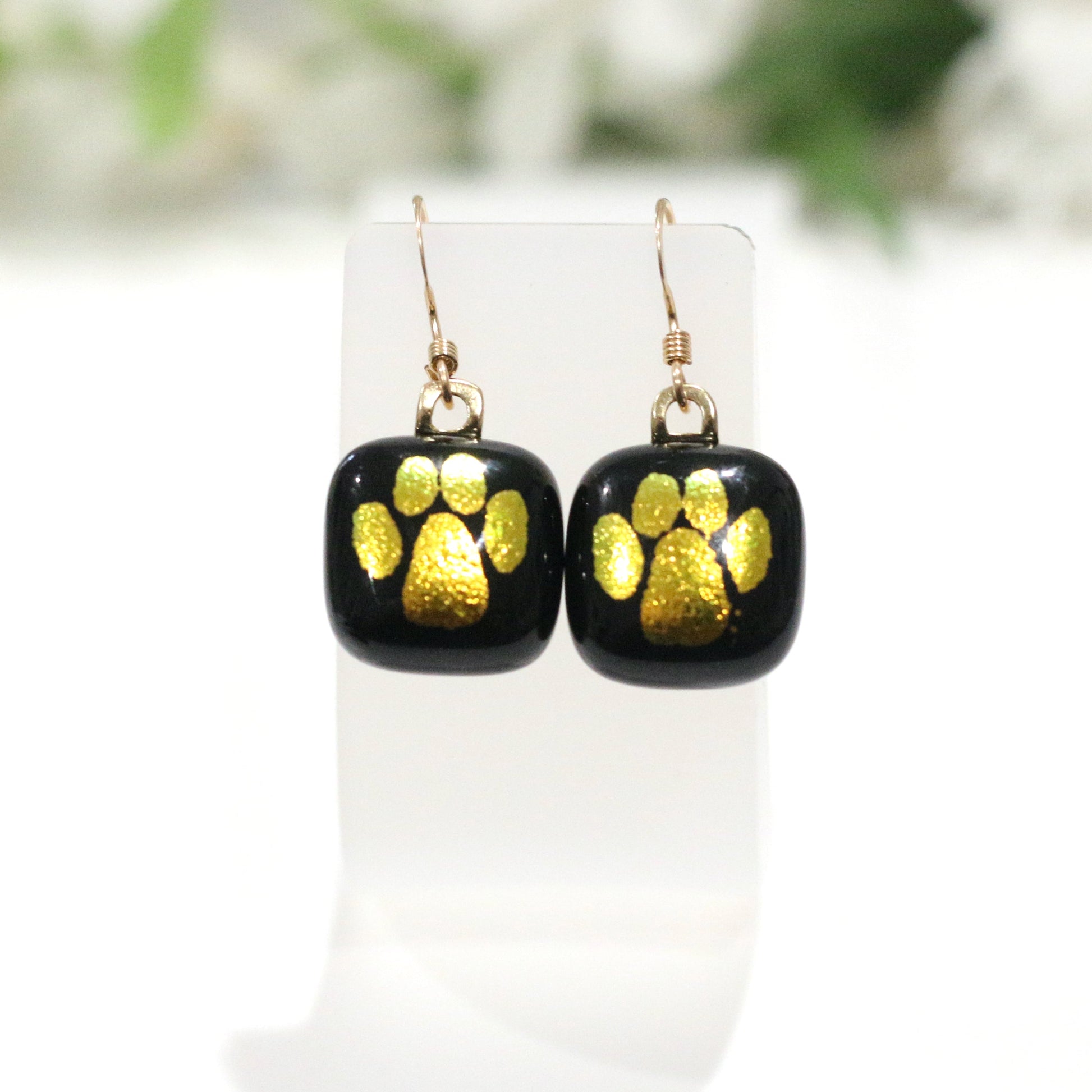 Paw Print Dichroic Fused Glass Earrings - 3776