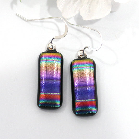 Silverized Dichroic Fused Glass Earrings - 3786