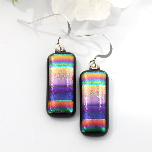 Silverized Dichroic Fused Glass Earrings - 3787