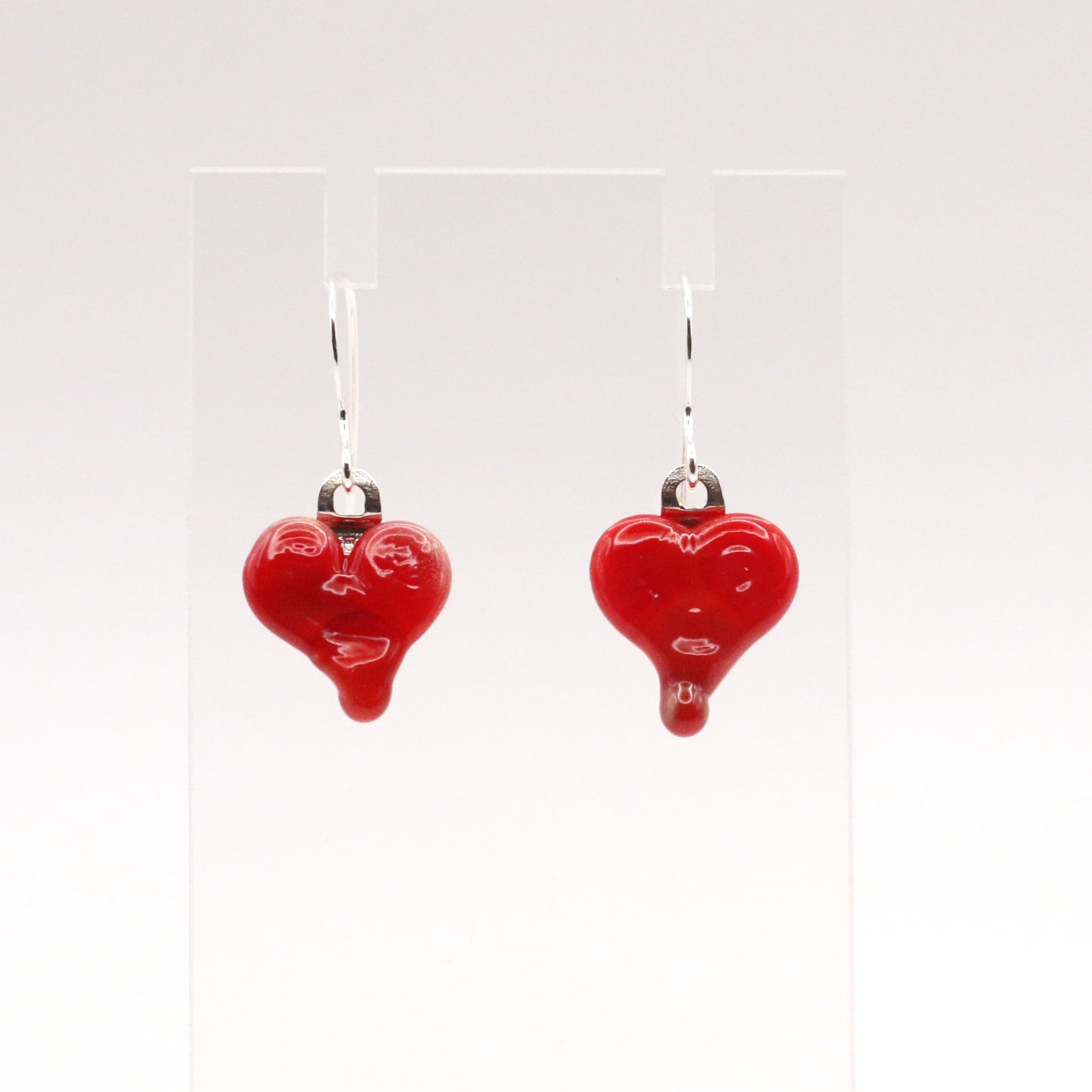 Heart Drop Fused Glass Earrings - 3796