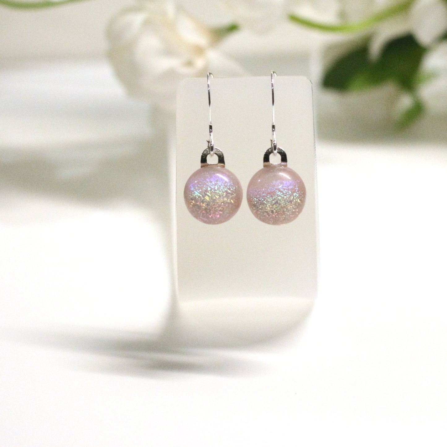 Rainbow Dichroic Fused Glass Earring Dots - 3844