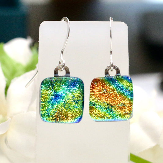 Painted Desert Dichroic Fused Glass Earrings - 3854