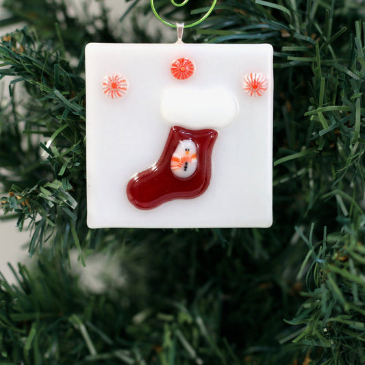  Fused Glass Stocking Ornament - 3878