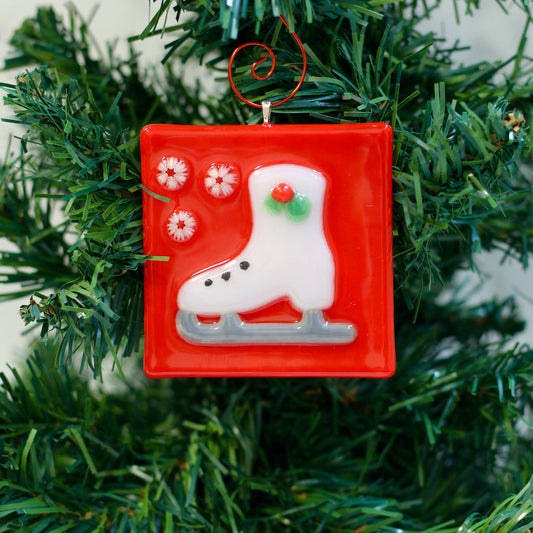 Fused Glass Ice Skate Ornament - 3883