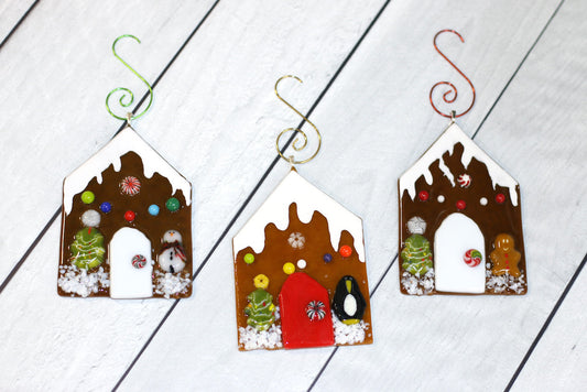 Gingerbread House Fused Glass Ornament - 3884