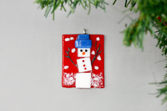 Fused Glass Snowman Ornament 9445