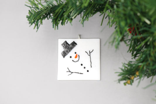 Fused Glass Snowman Ornament 9449