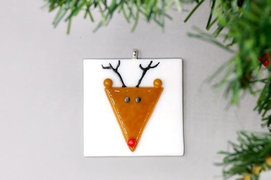 Fused Glass Rudolph Ornament 9450