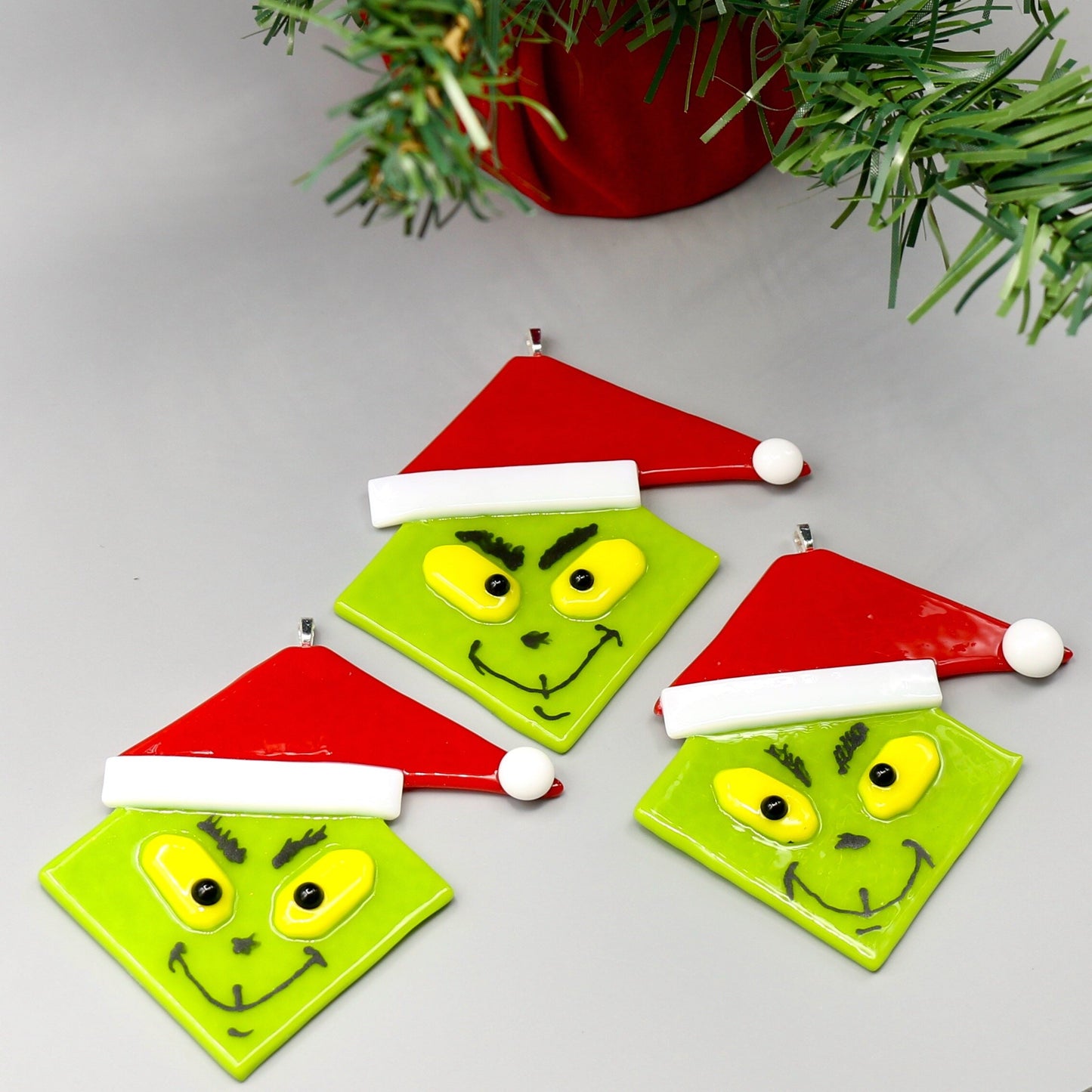 Fused Glass Grinch Ornament 9460